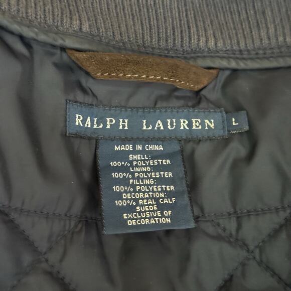 Ralph Lauren Equestrian Vest Women's Size Large Calf Suede Quilted Crest Navy - Picture 7 of 10